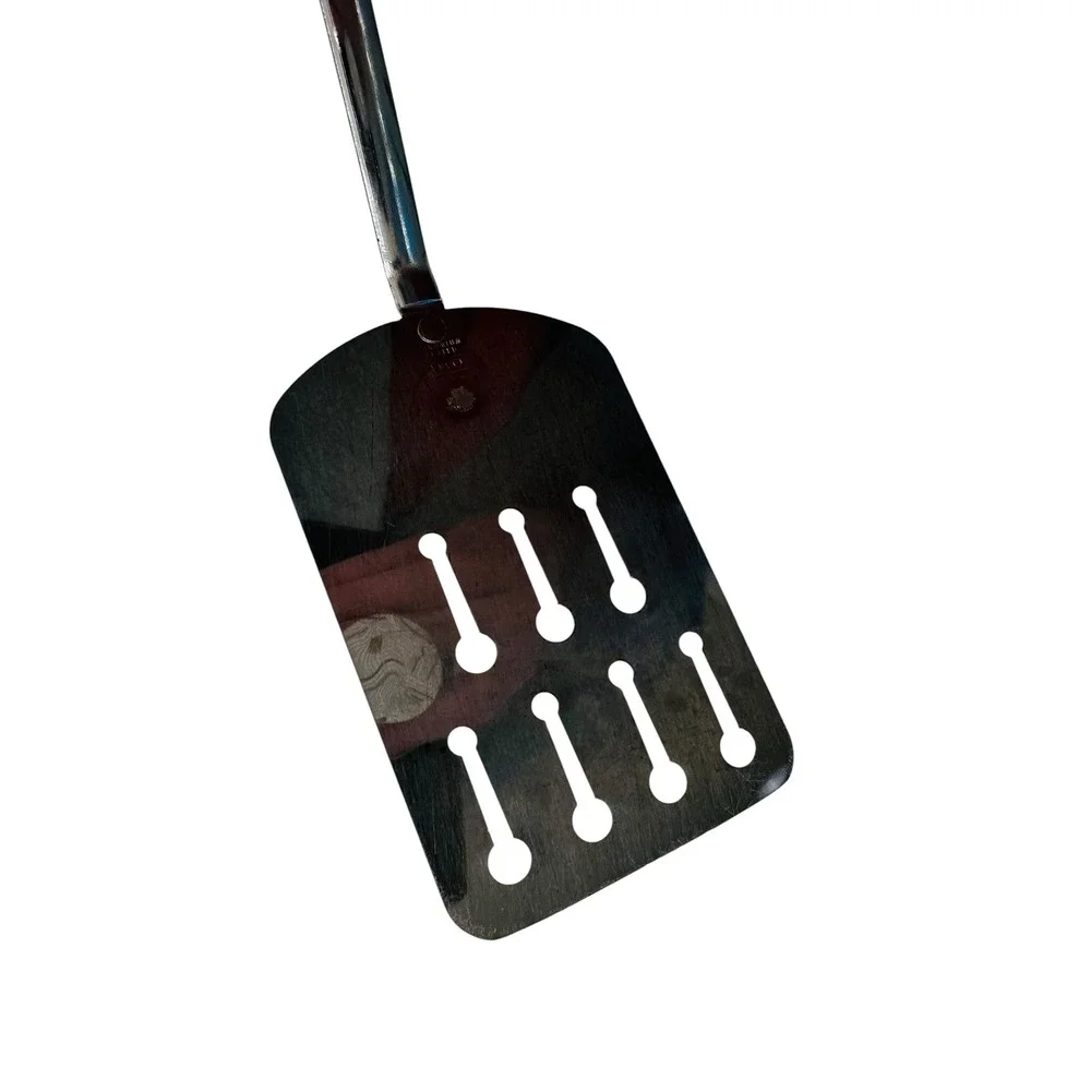 Vintage Ekco Chromium Plated Slotted Spatula Black Handle Made in USA MCM 12